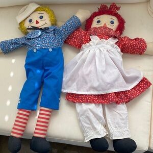 Classic Handmade Rag Doll Duo - Red & Blue Fabric Dolls for Kids